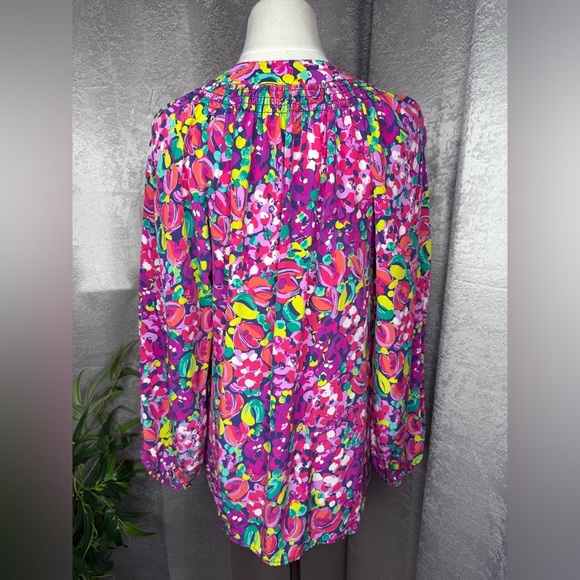 Lily Pulitzer Women’s Elsa Multicolor Wild Confetti Print Silk Blouse Sz M - Picture 8 of 12